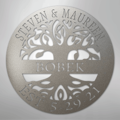 Steel Sign Silver / 12" Personalized Tree of Life Family Name Metal Sign - A Timeless Symbol of Roots and Growth