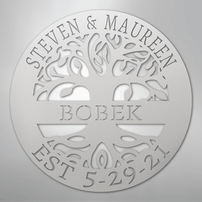 Steel Sign White / 12" Personalized Tree of Life Family Name Metal Sign - A Timeless Symbol of Roots and Growth