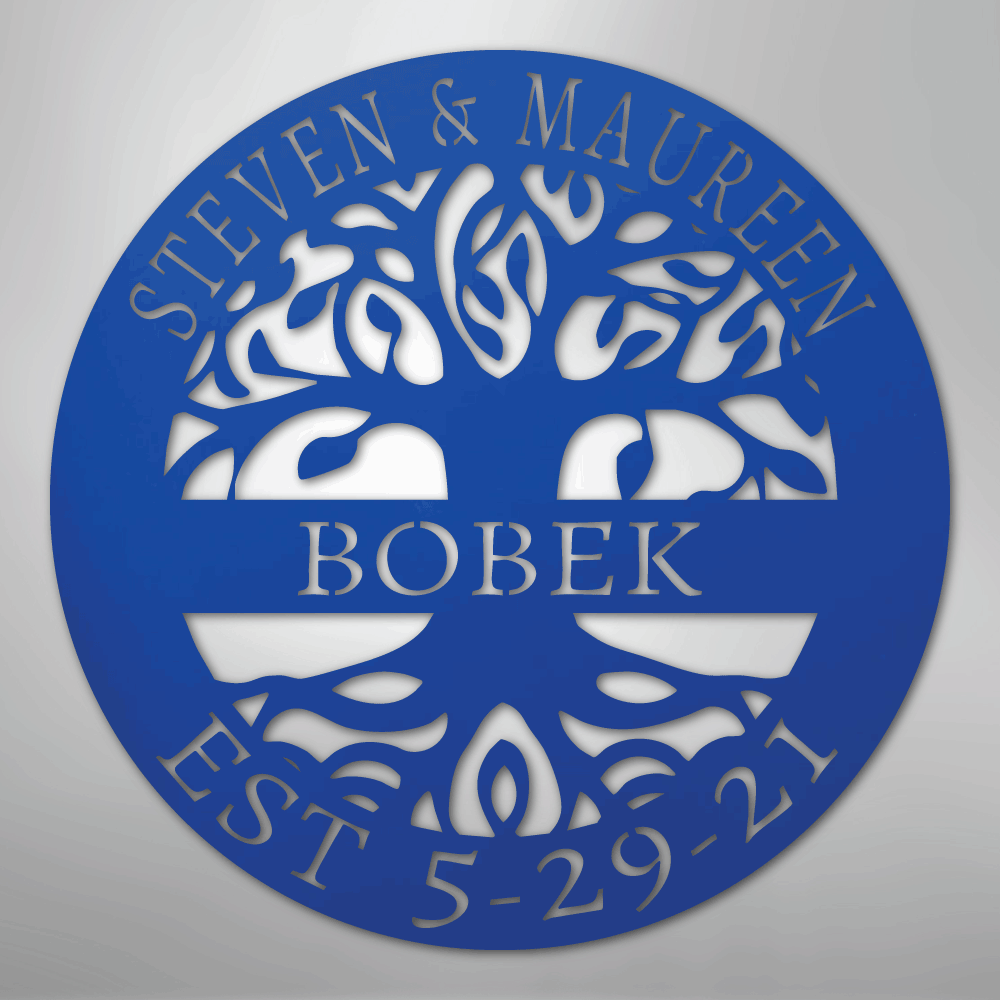 Steel Sign Blue / 24" Personalized Tree of Life Family Name Metal Sign - A Timeless Symbol of Roots and Growth