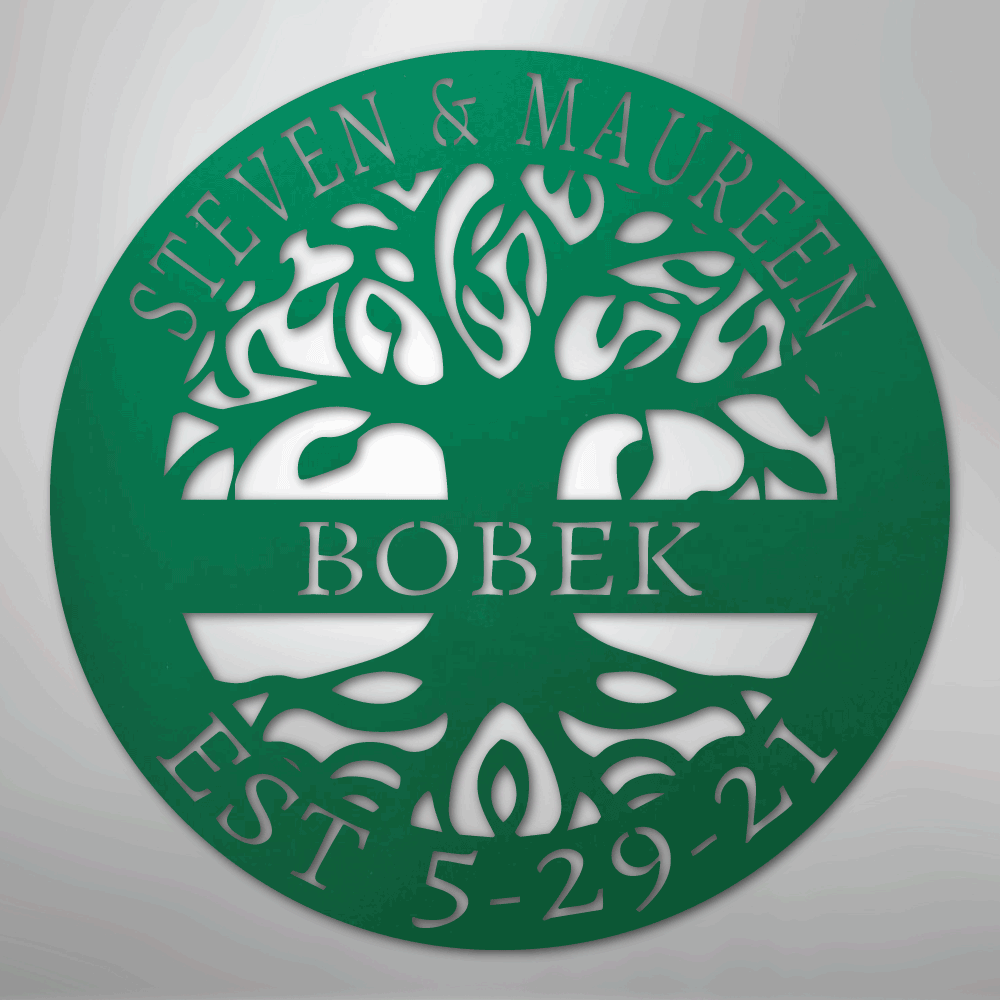 Steel Sign Green / 24" Personalized Tree of Life Family Name Metal Sign - A Timeless Symbol of Roots and Growth