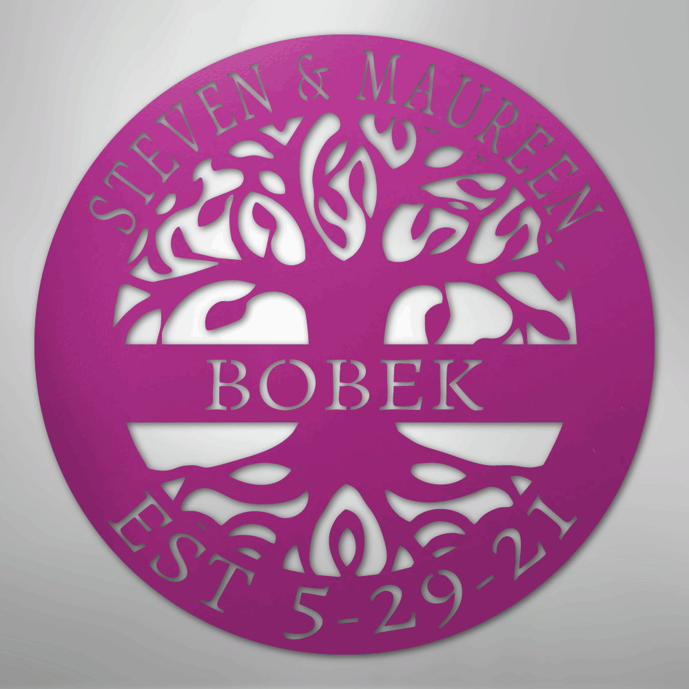 Steel Sign Purple / 24" Personalized Tree of Life Family Name Metal Sign - A Timeless Symbol of Roots and Growth