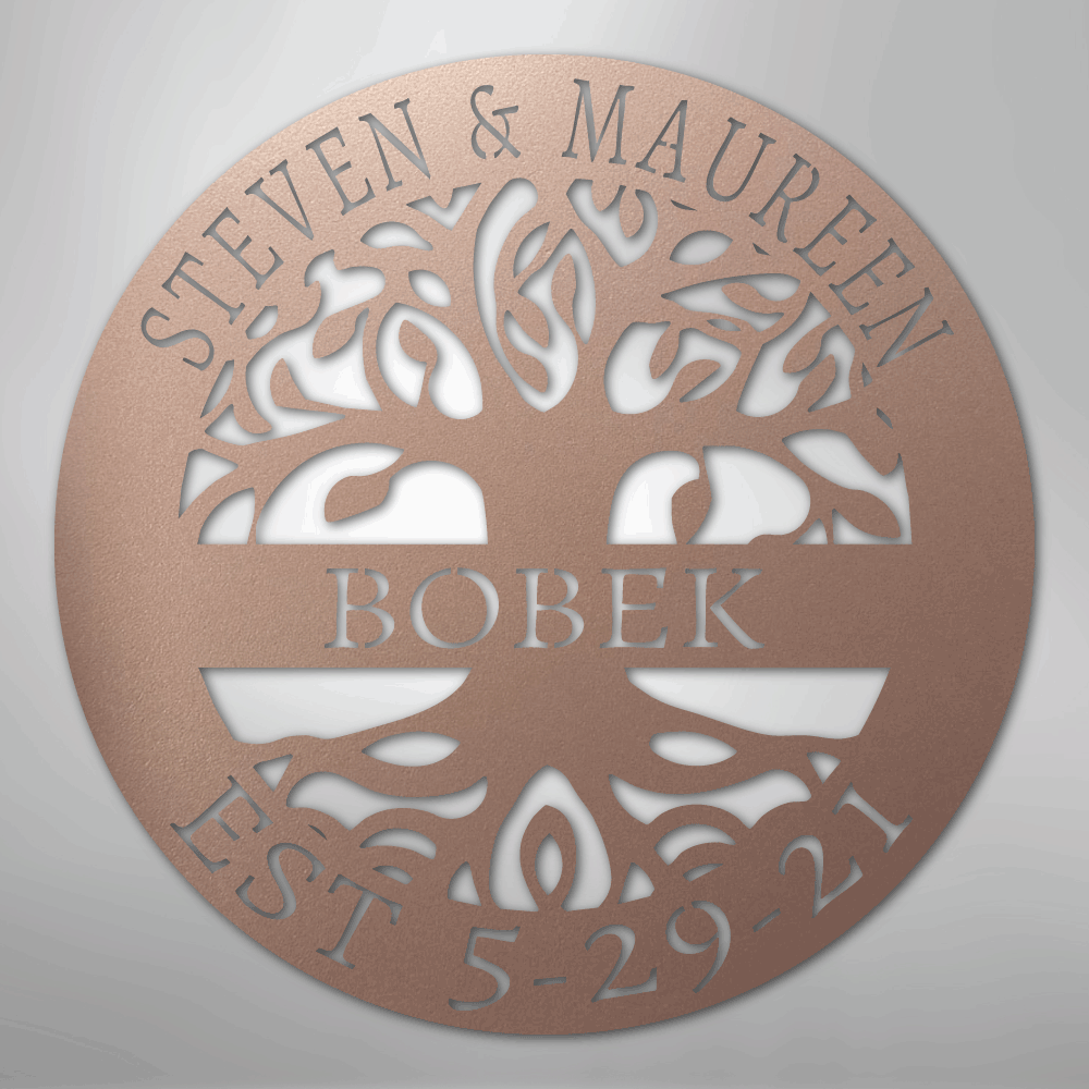 Steel Sign Rose / 24" Personalized Tree of Life Family Name Metal Sign - A Timeless Symbol of Roots and Growth