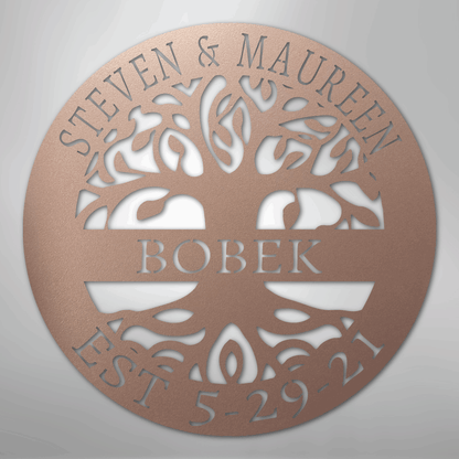 Steel Sign Rose / 24" Personalized Tree of Life Family Name Metal Sign - A Timeless Symbol of Roots and Growth