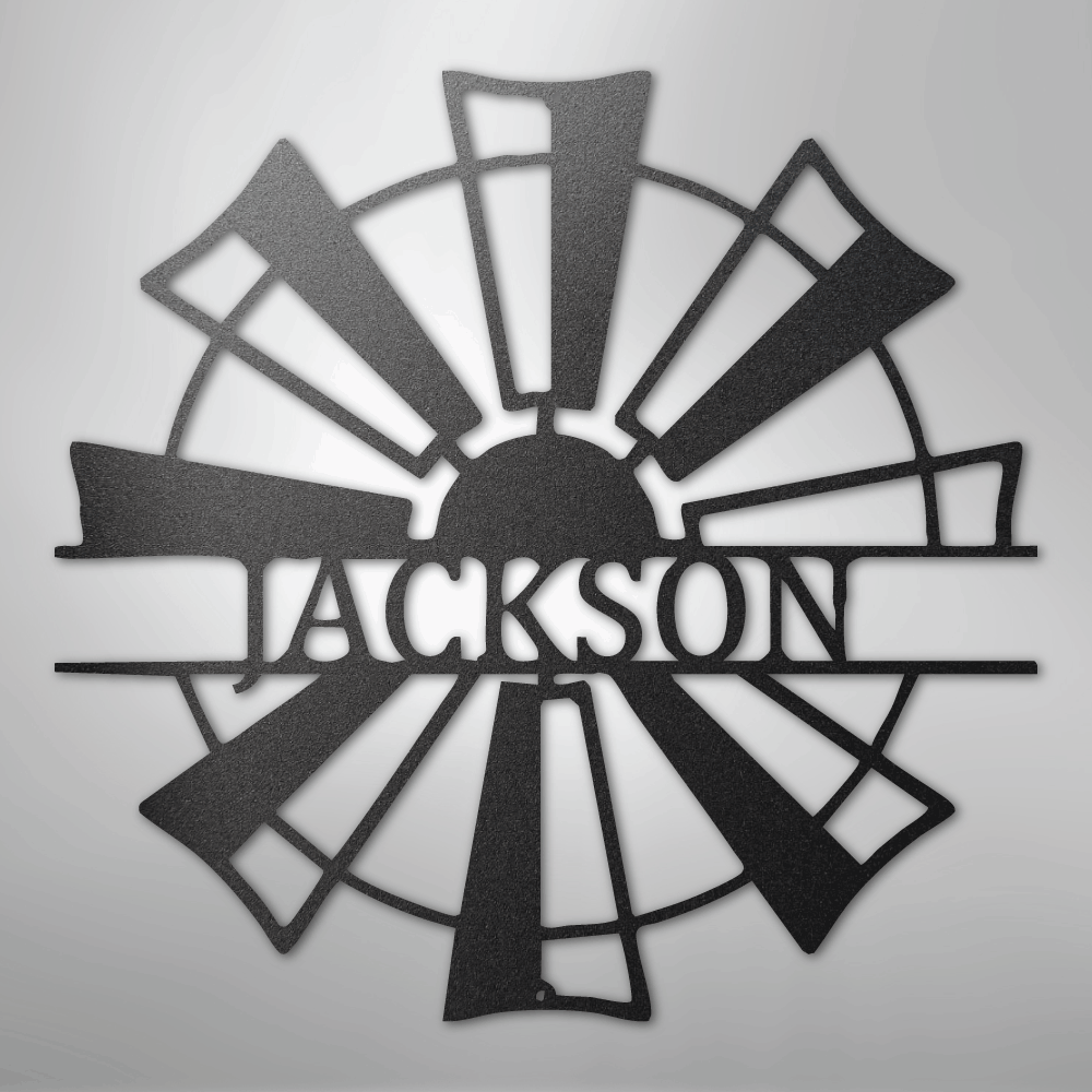 Steel Sign Black / 12" Personalized Windmill Farm Sign – Custom Family Name Metal Wall Art for Farmhouse, Ranch Gate or Barn Decor