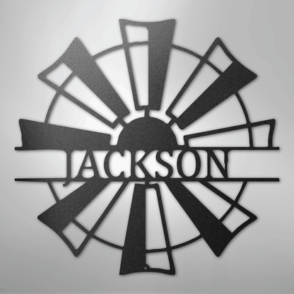 Steel Sign Black / 12" Personalized Windmill Farm Sign – Custom Family Name Metal Wall Art for Farmhouse, Ranch Gate or Barn Decor