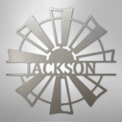Steel Sign Silver / 12" Personalized Windmill Farm Sign – Custom Family Name Metal Wall Art for Farmhouse, Ranch Gate or Barn Decor