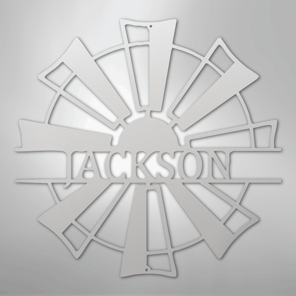 Steel Sign White / 12" Personalized Windmill Farm Sign – Custom Family Name Metal Wall Art for Farmhouse, Ranch Gate or Barn Decor