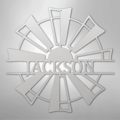 Steel Sign White / 12" Personalized Windmill Farm Sign – Custom Family Name Metal Wall Art for Farmhouse, Ranch Gate or Barn Decor