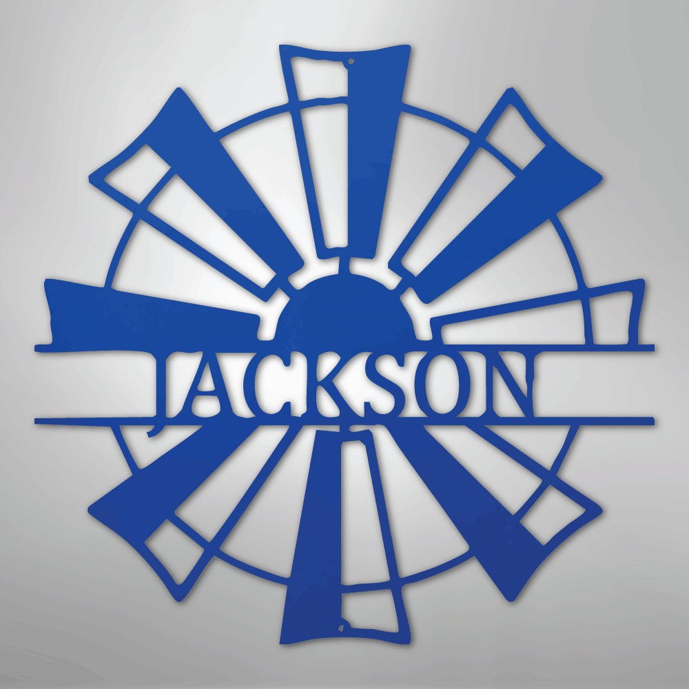 Steel Sign Blue / 24" Personalized Windmill Farm Sign – Custom Family Name Metal Wall Art for Farmhouse, Ranch Gate or Barn Decor