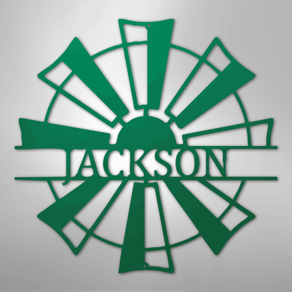 Steel Sign Green / 24" Personalized Windmill Farm Sign – Custom Family Name Metal Wall Art for Farmhouse, Ranch Gate or Barn Decor