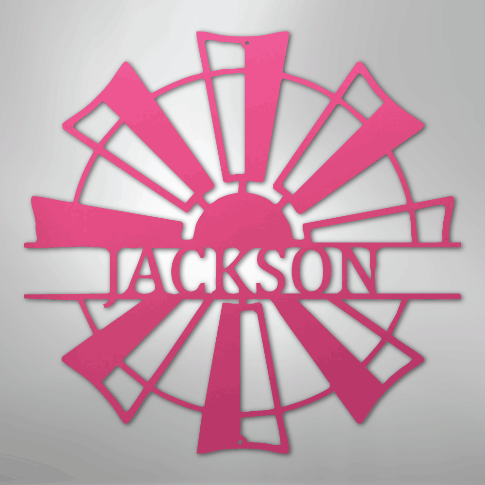 Steel Sign Pink / 24" Personalized Windmill Farm Sign – Custom Family Name Metal Wall Art for Farmhouse, Ranch Gate or Barn Decor