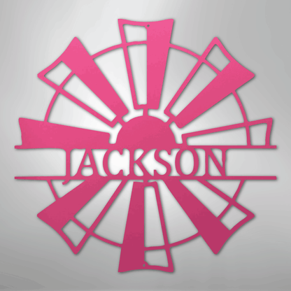 Steel Sign Pink / 24" Personalized Windmill Farm Sign – Custom Family Name Metal Wall Art for Farmhouse, Ranch Gate or Barn Decor