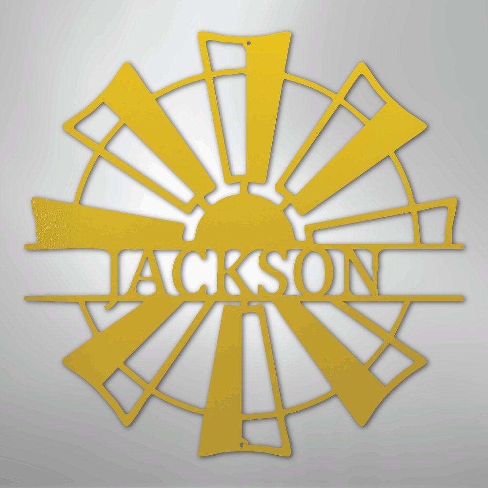 Steel Sign Yellow / 24" Personalized Windmill Farm Sign – Custom Family Name Metal Wall Art for Farmhouse, Ranch Gate or Barn Decor