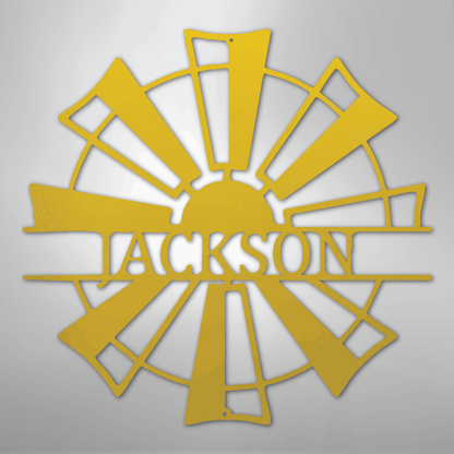 Steel Sign Yellow / 24" Personalized Windmill Farm Sign – Custom Family Name Metal Wall Art for Farmhouse, Ranch Gate or Barn Decor