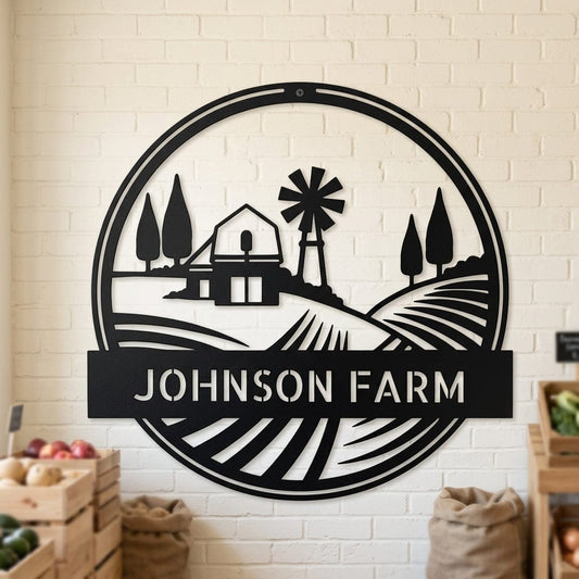 Steel Sign Black / 12" Personalized Windmill Metal Sign - Custom Family Name Farmhouse Wall Art, Rural Landscape Steel Decor, Ranch House Gift