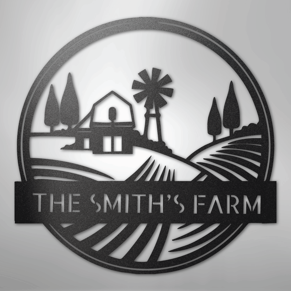 Steel Sign Black / 12" Personalized Windmill Metal Sign - Custom Family Name Farmhouse Wall Art, Rural Landscape Steel Decor, Ranch House Gift