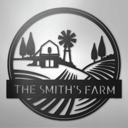 Steel Sign Black / 12" Personalized Windmill Metal Sign - Custom Family Name Farmhouse Wall Art, Rural Landscape Steel Decor, Ranch House Gift