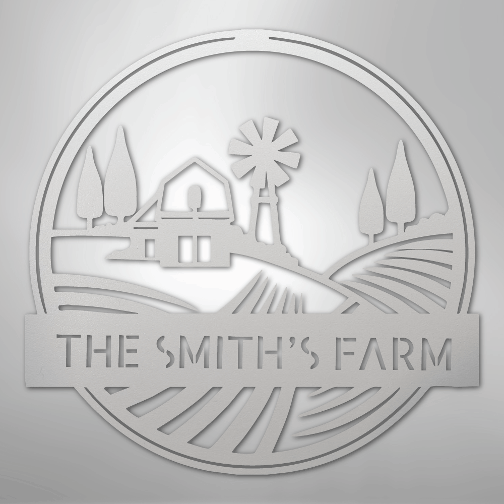 Steel Sign White / 12" Personalized Windmill Metal Sign - Custom Family Name Farmhouse Wall Art, Rural Landscape Steel Decor, Ranch House Gift