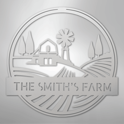 Steel Sign White / 12" Personalized Windmill Metal Sign - Custom Family Name Farmhouse Wall Art, Rural Landscape Steel Decor, Ranch House Gift