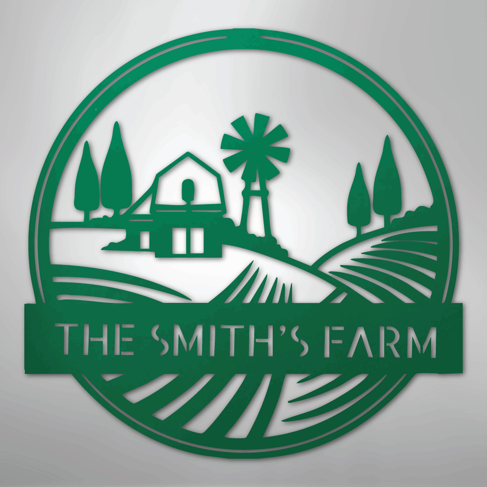 Steel Sign Green / 24" Personalized Windmill Metal Sign - Custom Family Name Farmhouse Wall Art, Rural Landscape Steel Decor, Ranch House Gift
