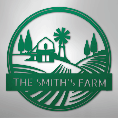 Steel Sign Green / 24" Personalized Windmill Metal Sign - Custom Family Name Farmhouse Wall Art, Rural Landscape Steel Decor, Ranch House Gift