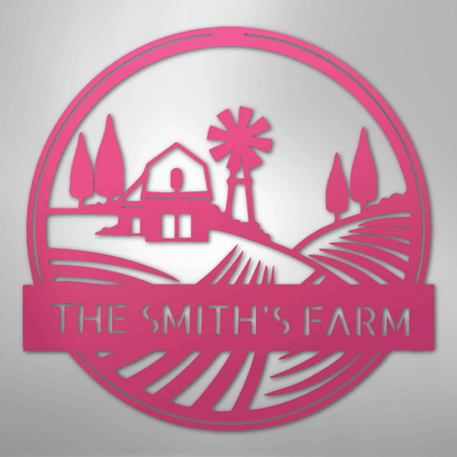 Steel Sign Pink / 24" Personalized Windmill Metal Sign - Custom Family Name Farmhouse Wall Art, Rural Landscape Steel Decor, Ranch House Gift