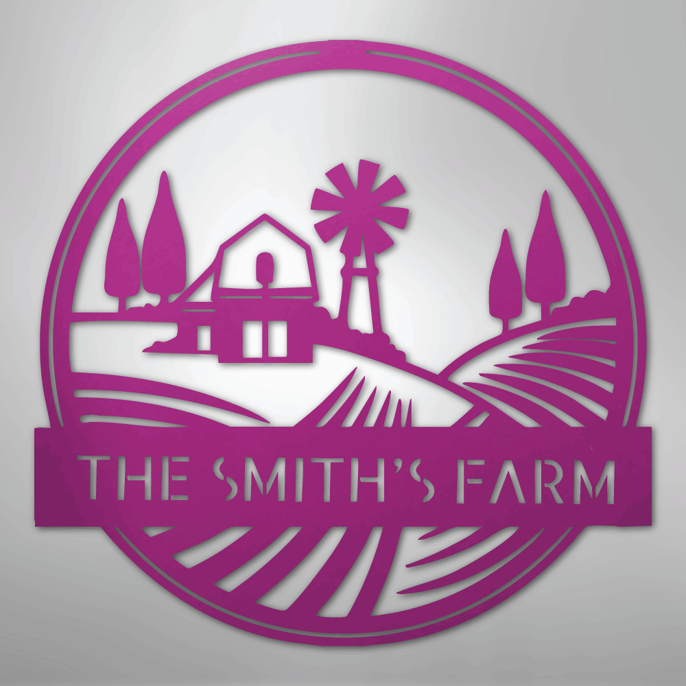 Steel Sign Purple / 24" Personalized Windmill Metal Sign - Custom Family Name Farmhouse Wall Art, Rural Landscape Steel Decor, Ranch House Gift