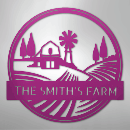 Steel Sign Purple / 24" Personalized Windmill Metal Sign - Custom Family Name Farmhouse Wall Art, Rural Landscape Steel Decor, Ranch House Gift