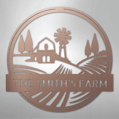 Steel Sign Rose / 24" Personalized Windmill Metal Sign - Custom Family Name Farmhouse Wall Art, Rural Landscape Steel Decor, Ranch House Gift