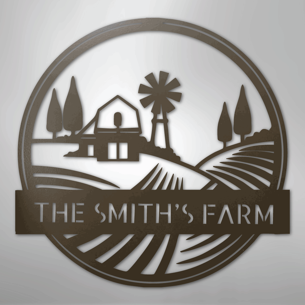 Steel Sign Stone / 24" Personalized Windmill Metal Sign - Custom Family Name Farmhouse Wall Art, Rural Landscape Steel Decor, Ranch House Gift