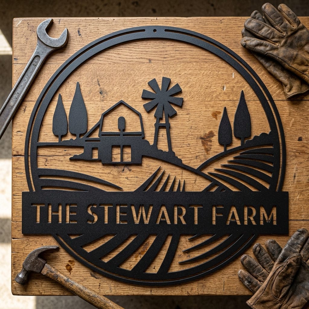 Steel Sign Personalized Windmill Metal Sign - Custom Family Name Farmhouse Wall Art, Rural Landscape Steel Decor, Ranch House Gift