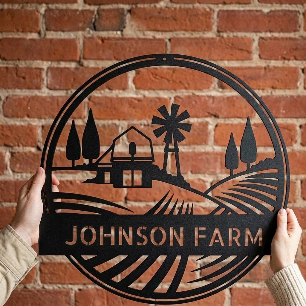 Steel Sign Personalized Windmill Metal Sign - Custom Family Name Farmhouse Wall Art, Rural Landscape Steel Decor, Ranch House Gift