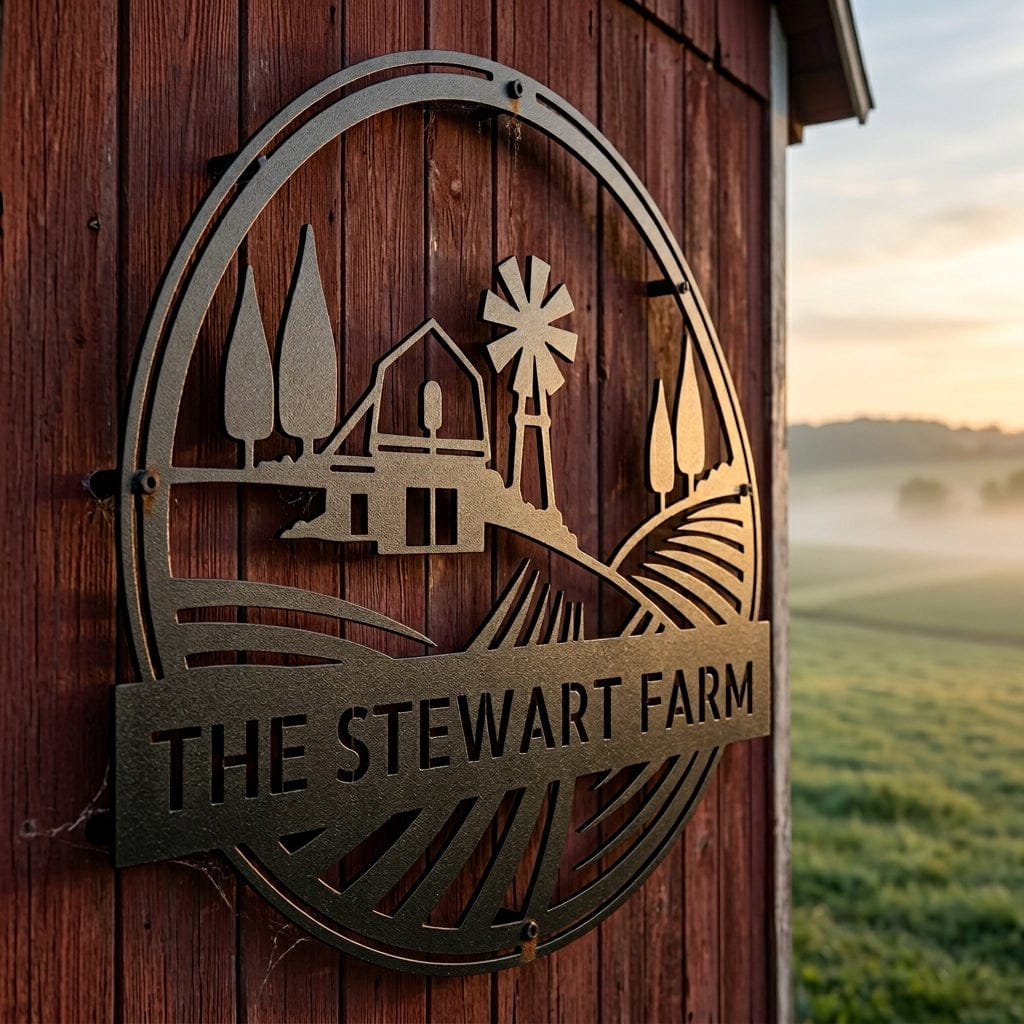 Steel Sign Personalized Windmill Metal Sign - Custom Family Name Farmhouse Wall Art, Rural Landscape Steel Decor, Ranch House Gift
