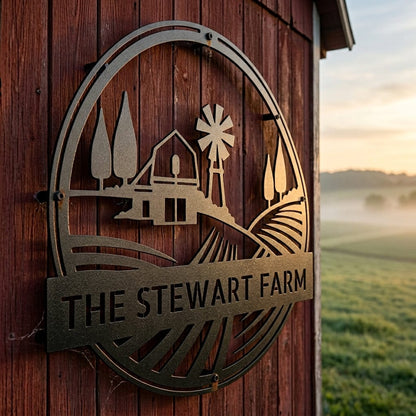 Steel Sign Personalized Windmill Metal Sign - Custom Family Name Farmhouse Wall Art, Rural Landscape Steel Decor, Ranch House Gift