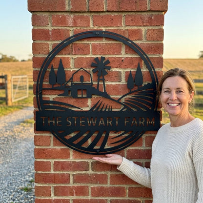 Steel Sign Personalized Windmill Metal Sign - Custom Family Name Farmhouse Wall Art, Rural Landscape Steel Decor, Ranch House Gift