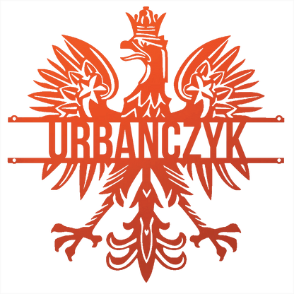 Steel Sign Orange / 12 Polish Eagle Name Sign | Personalized Last Name Metal Wall Art