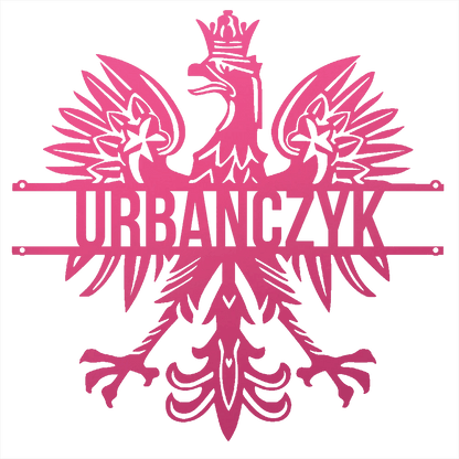 Steel Sign Pink / 12 Polish Eagle Name Sign | Personalized Last Name Metal Wall Art