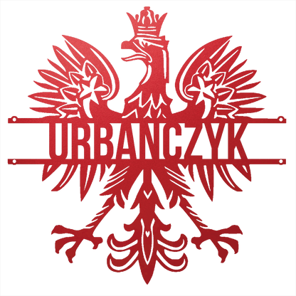 Steel Sign Red / 12 Polish Eagle Name Sign | Personalized Last Name Metal Wall Art
