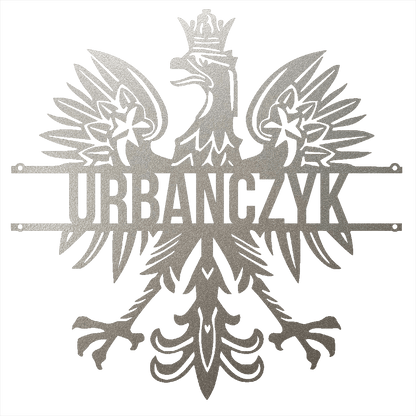 Steel Sign Silver / 12 Polish Eagle Name Sign | Personalized Last Name Metal Wall Art