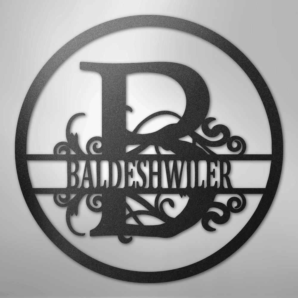 Steel Sign Black / 12" Split Circle Monogram Metal Sign – Personalized Family Name Steel Wall Art for Couples & Weddings