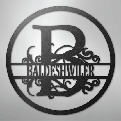 Steel Sign Black / 12" Split Circle Monogram Metal Sign – Personalized Family Name Steel Wall Art for Couples & Weddings