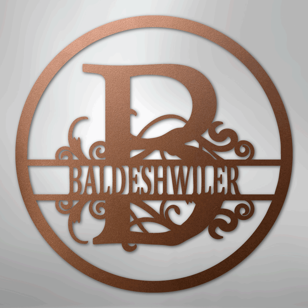 Steel Sign Copper / 12" Split Circle Monogram Metal Sign – Personalized Family Name Steel Wall Art for Couples & Weddings