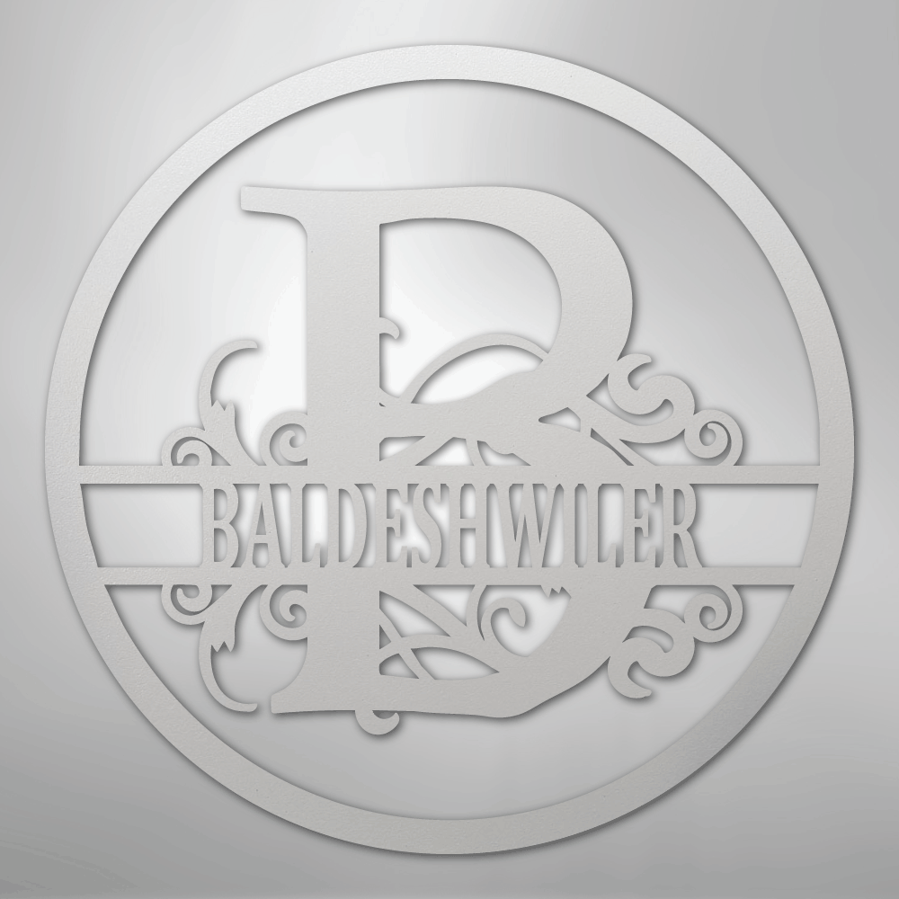 Steel Sign White / 12" Split Circle Monogram Metal Sign – Personalized Family Name Steel Wall Art for Couples & Weddings