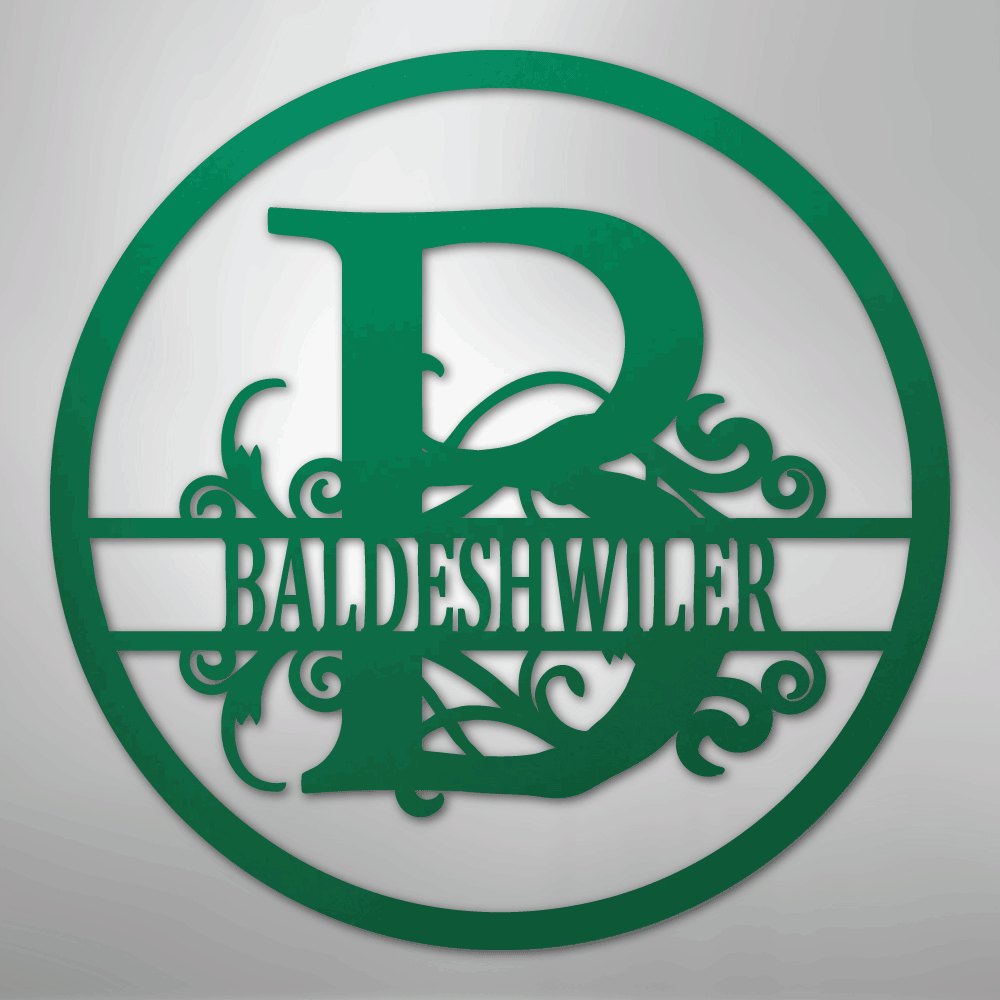 Steel Sign Green / 24" Split Circle Monogram Metal Sign – Personalized Family Name Steel Wall Art for Couples & Weddings