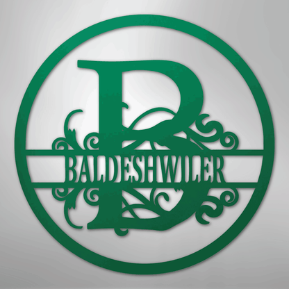Steel Sign Green / 24" Split Circle Monogram Metal Sign – Personalized Family Name Steel Wall Art for Couples & Weddings