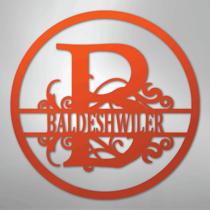 Steel Sign Orange / 24" Split Circle Monogram Metal Sign – Personalized Family Name Steel Wall Art for Couples & Weddings
