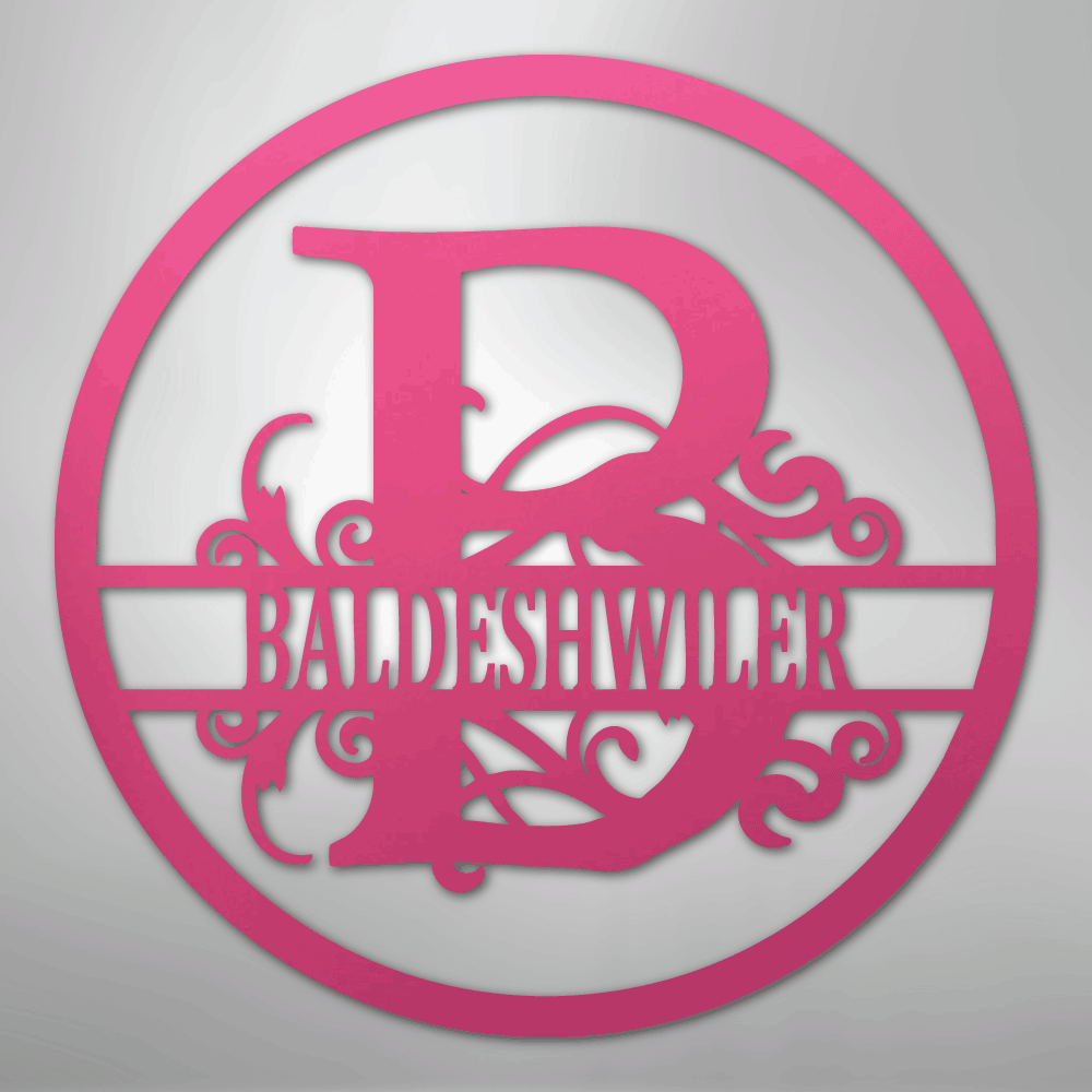 Steel Sign Pink / 24" Split Circle Monogram Metal Sign – Personalized Family Name Steel Wall Art for Couples & Weddings