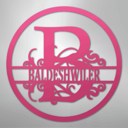 Steel Sign Pink / 24" Split Circle Monogram Metal Sign – Personalized Family Name Steel Wall Art for Couples & Weddings