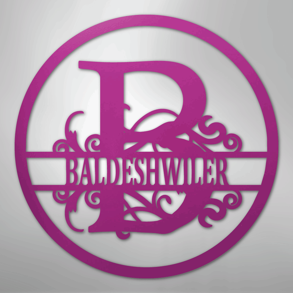 Steel Sign Purple / 24" Split Circle Monogram Metal Sign – Personalized Family Name Steel Wall Art for Couples & Weddings