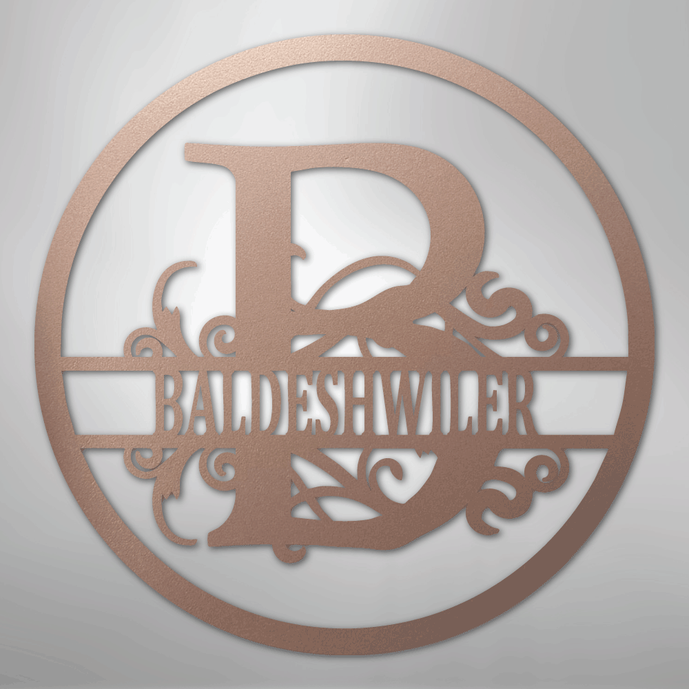 Steel Sign Rose / 24" Split Circle Monogram Metal Sign – Personalized Family Name Steel Wall Art for Couples & Weddings